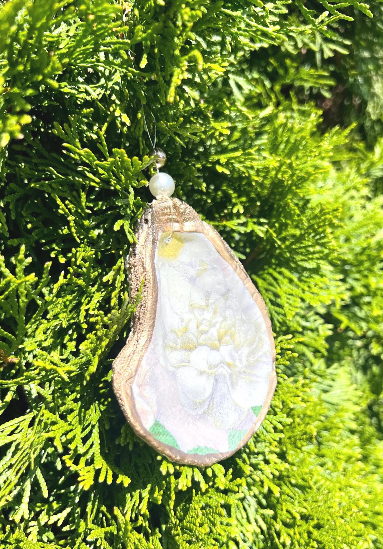 Magnolia oyster Ornament low country wedding favor. Magnolia Christmas ornament