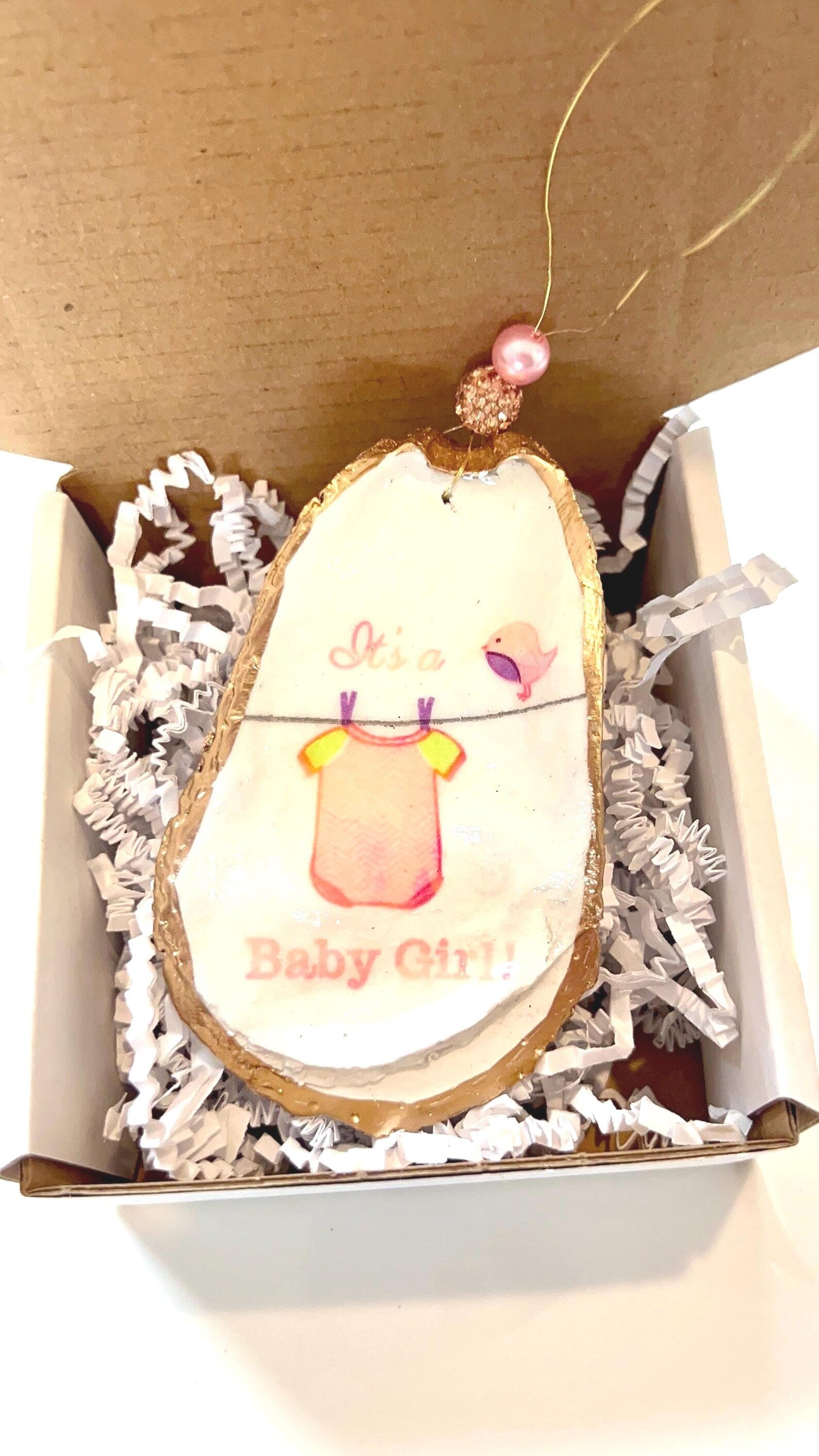 Girl baby shower ornament gift idea. Baby girl present idea. Girl baby shower favor.