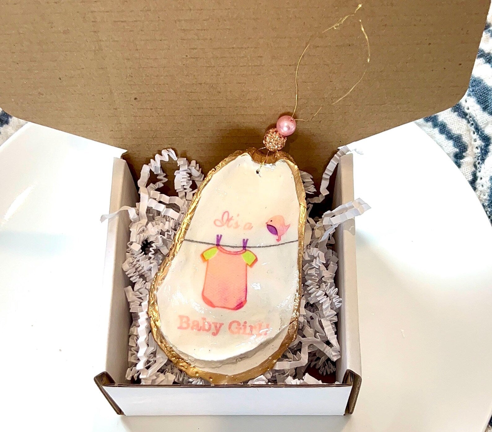 Girl baby shower ornament gift idea. Baby girl present idea. Girl baby shower favor.