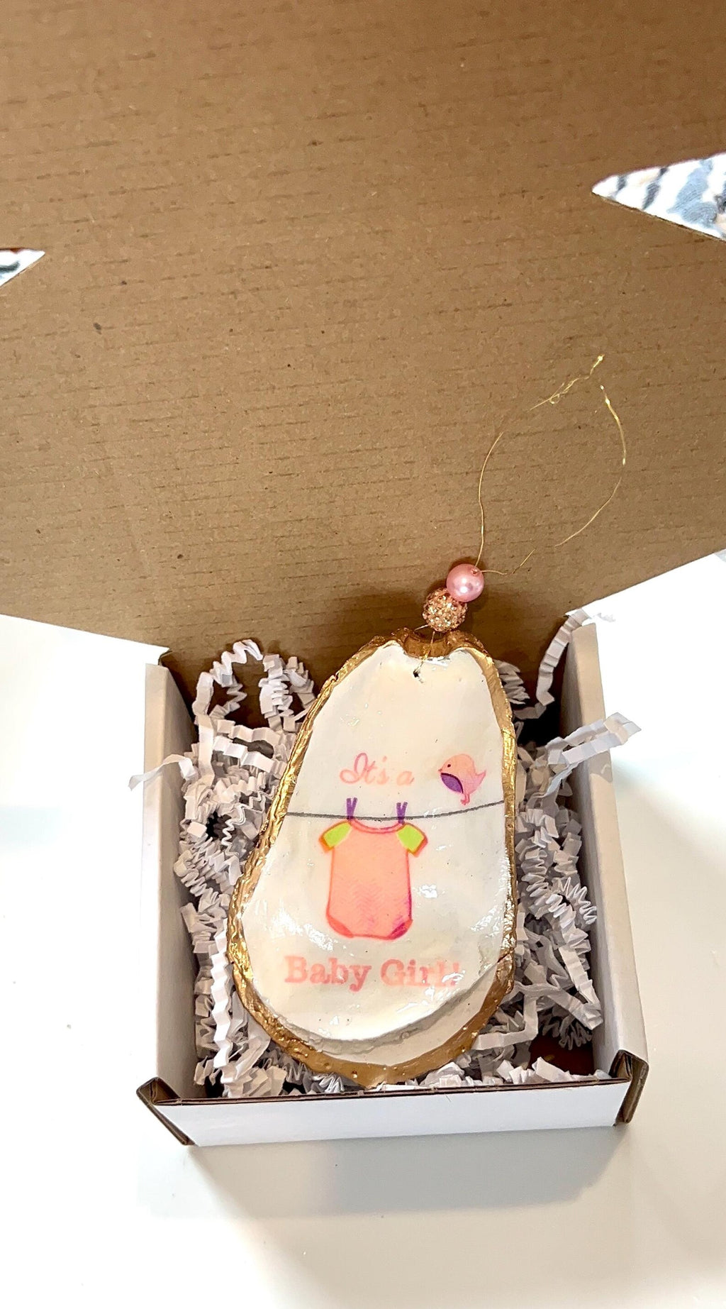 Girl baby shower ornament gift idea. Baby girl present idea. Girl baby shower favor.
