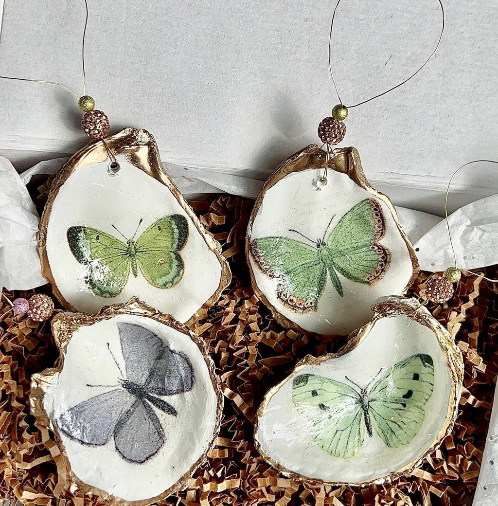 Butterfly shell Ornament gift set. Butterfly oyster shell favor