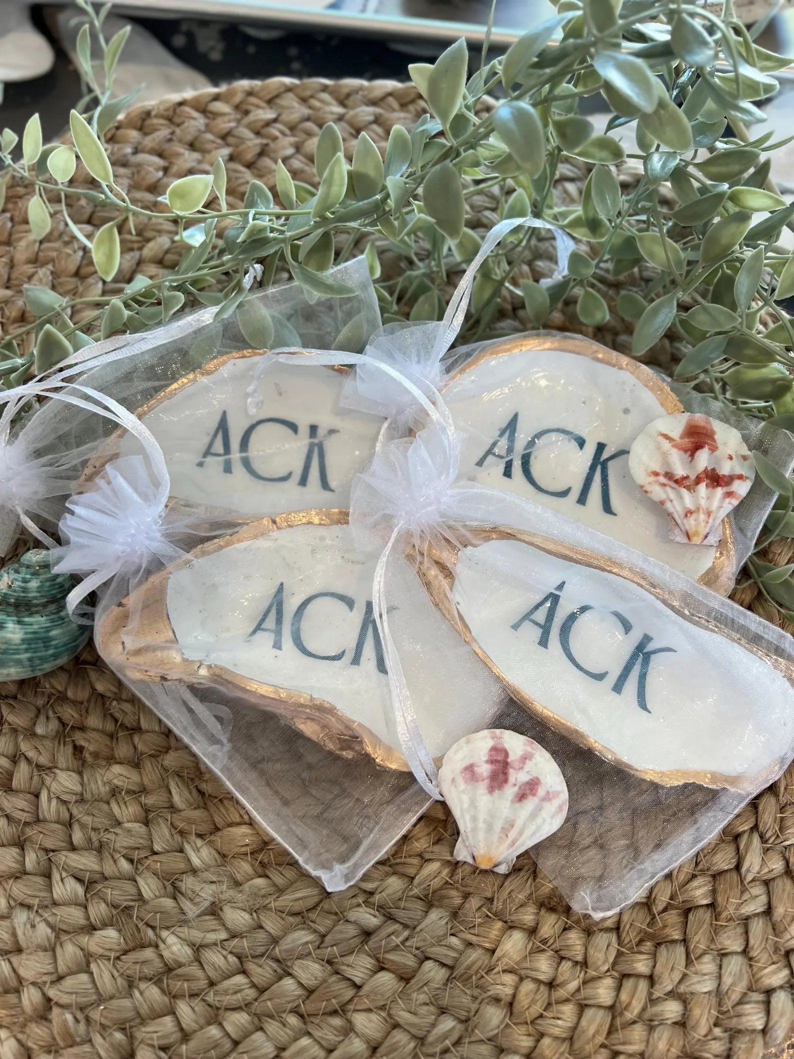 ACK NANTUCKET oyster ring dish beachy party favor. Nantucket party favor shell dish