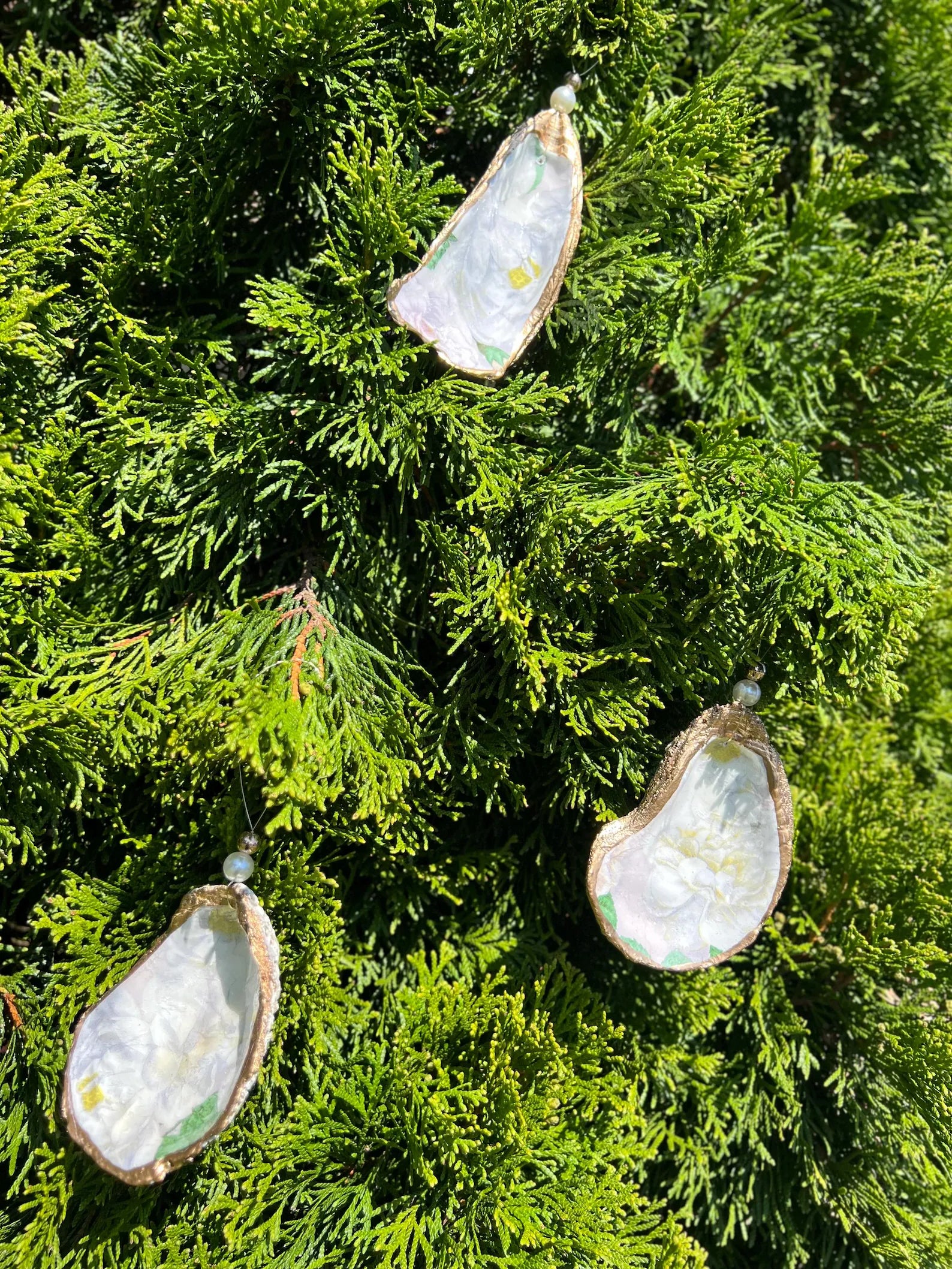 Magnolia oyster Ornament low country wedding favor. Magnolia Christmas ornament