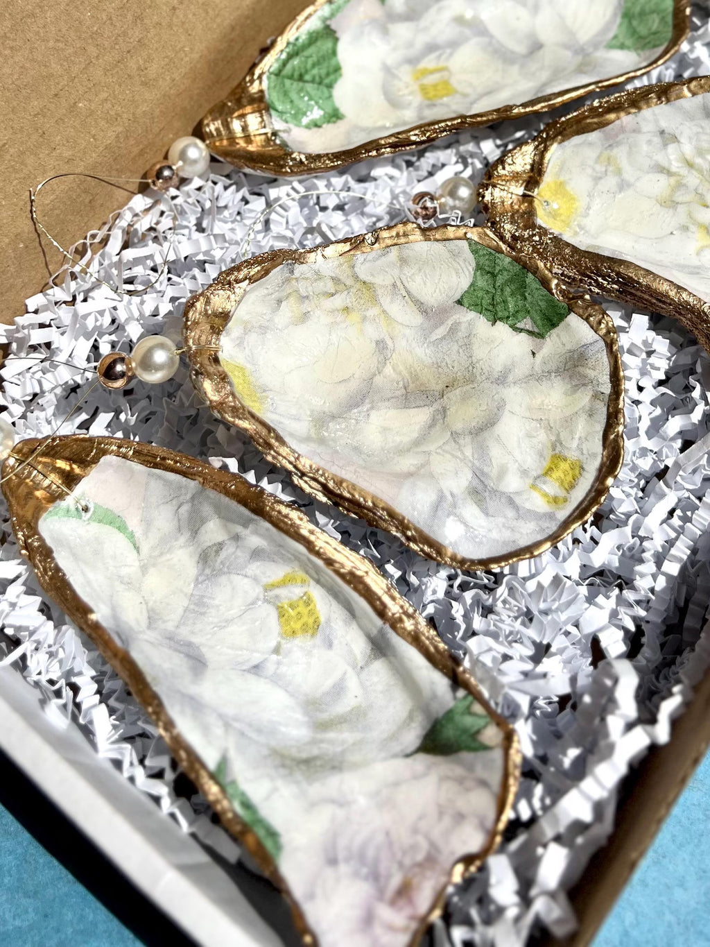 Magnolia oyster Ornament low country wedding favor. Magnolia Christmas ornament