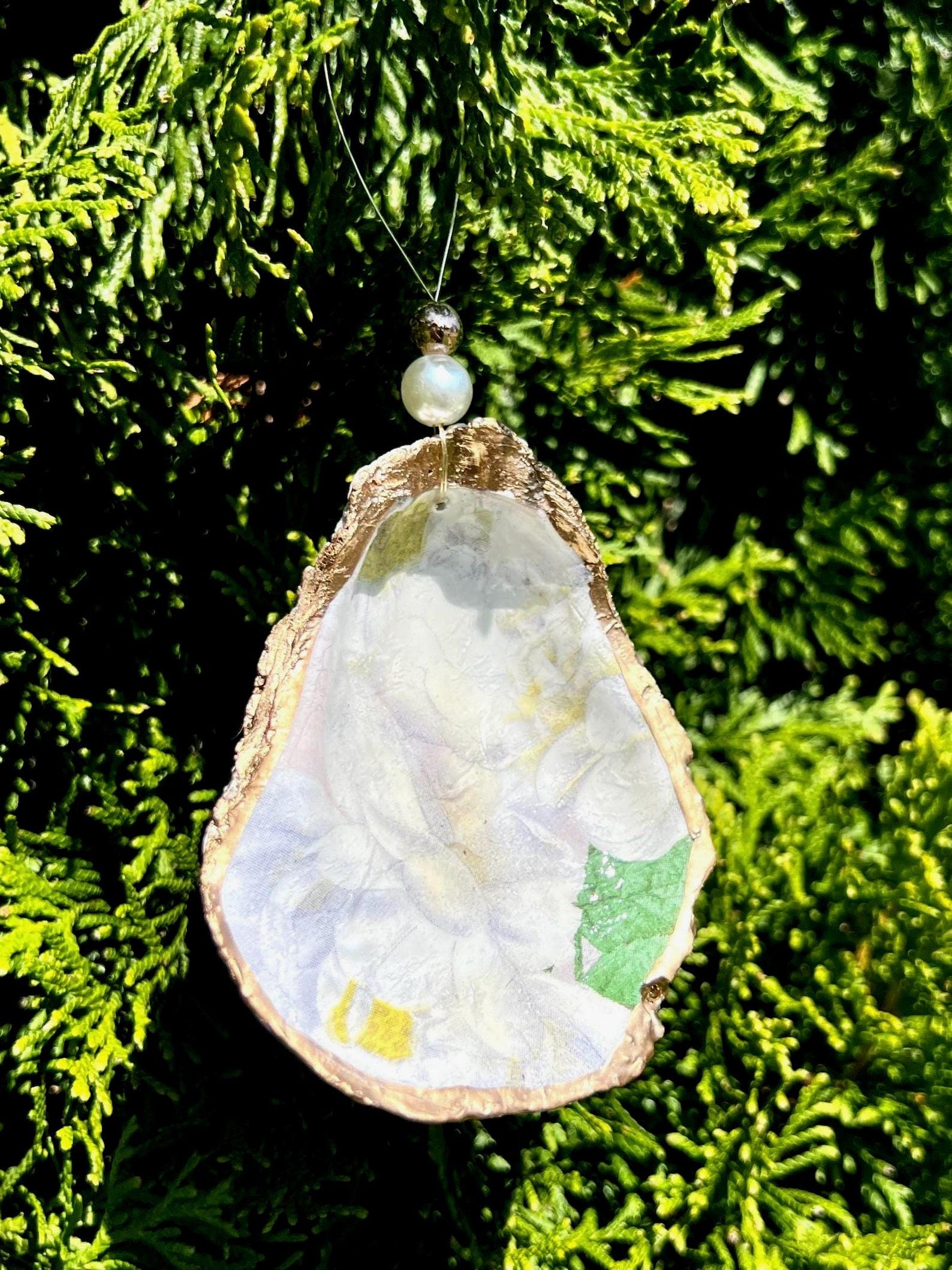 Magnolia oyster Ornament low country wedding favor. Magnolia Christmas ornament