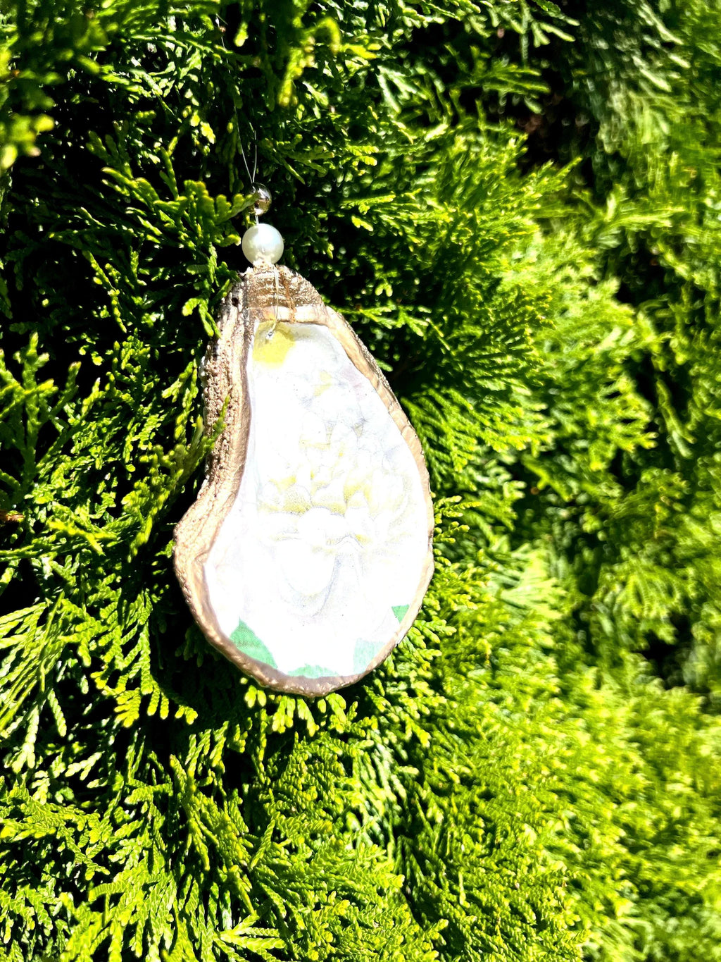 Magnolia oyster Ornament low country wedding favor. Magnolia Christmas ornament