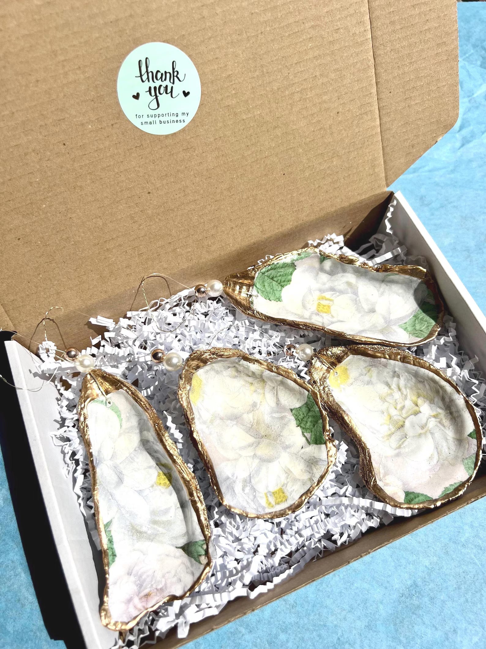 Magnolia oyster Ornament low country wedding favor. Magnolia Christmas ornament