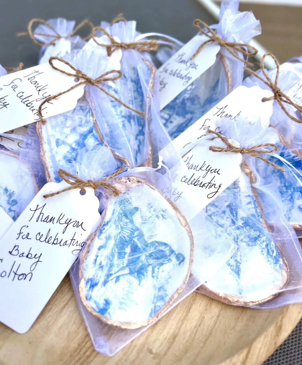 Blue toile bridal shower gift idea shell ring Dish. Bridal shower favor idea