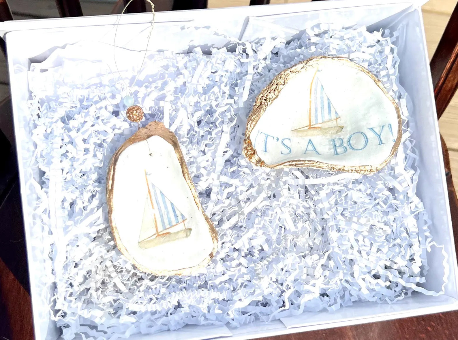Boy Baby shower favor oyster ring Dish. Handmade boy shower favor