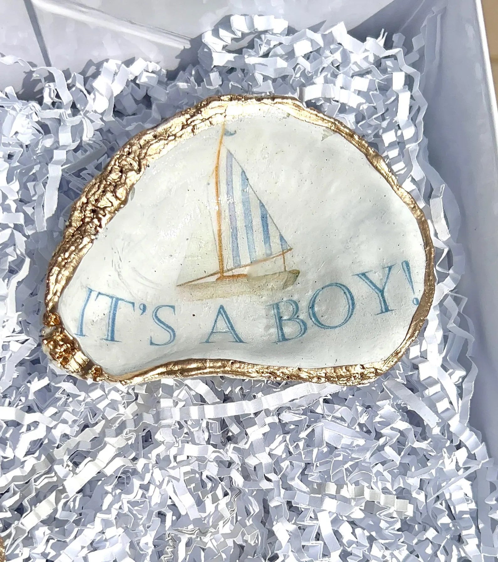 Boy Baby shower favor oyster ring Dish. Handmade boy shower favor