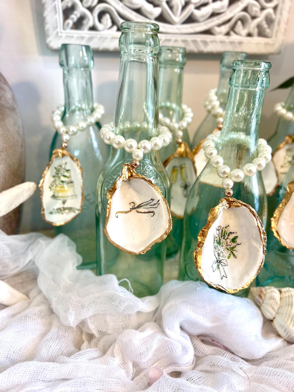Hand Painted Oyster Shell Table Number Coastal Wedding Decor