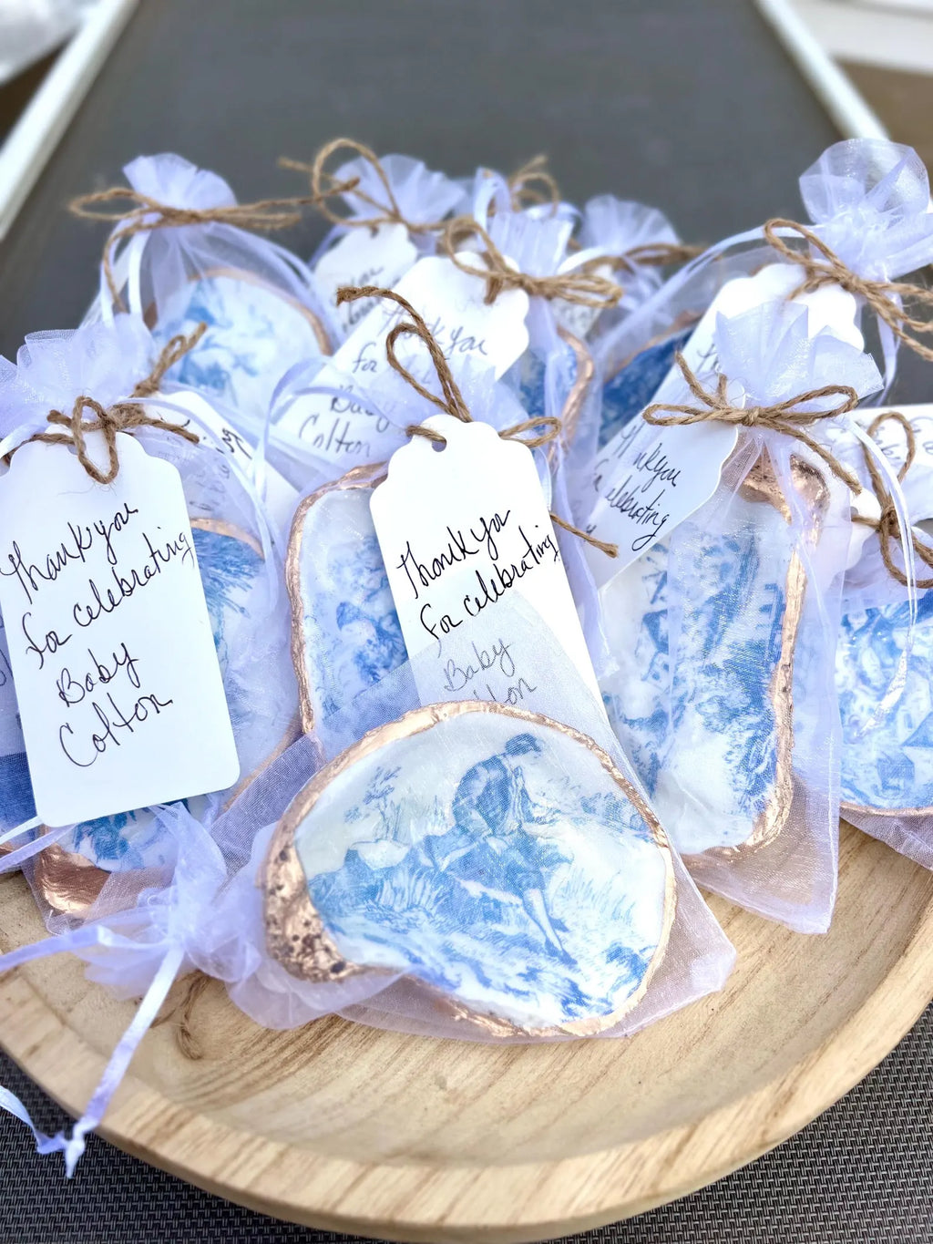 Blue toile bridal shower gift idea shell ring Dish. Bridal shower favor idea