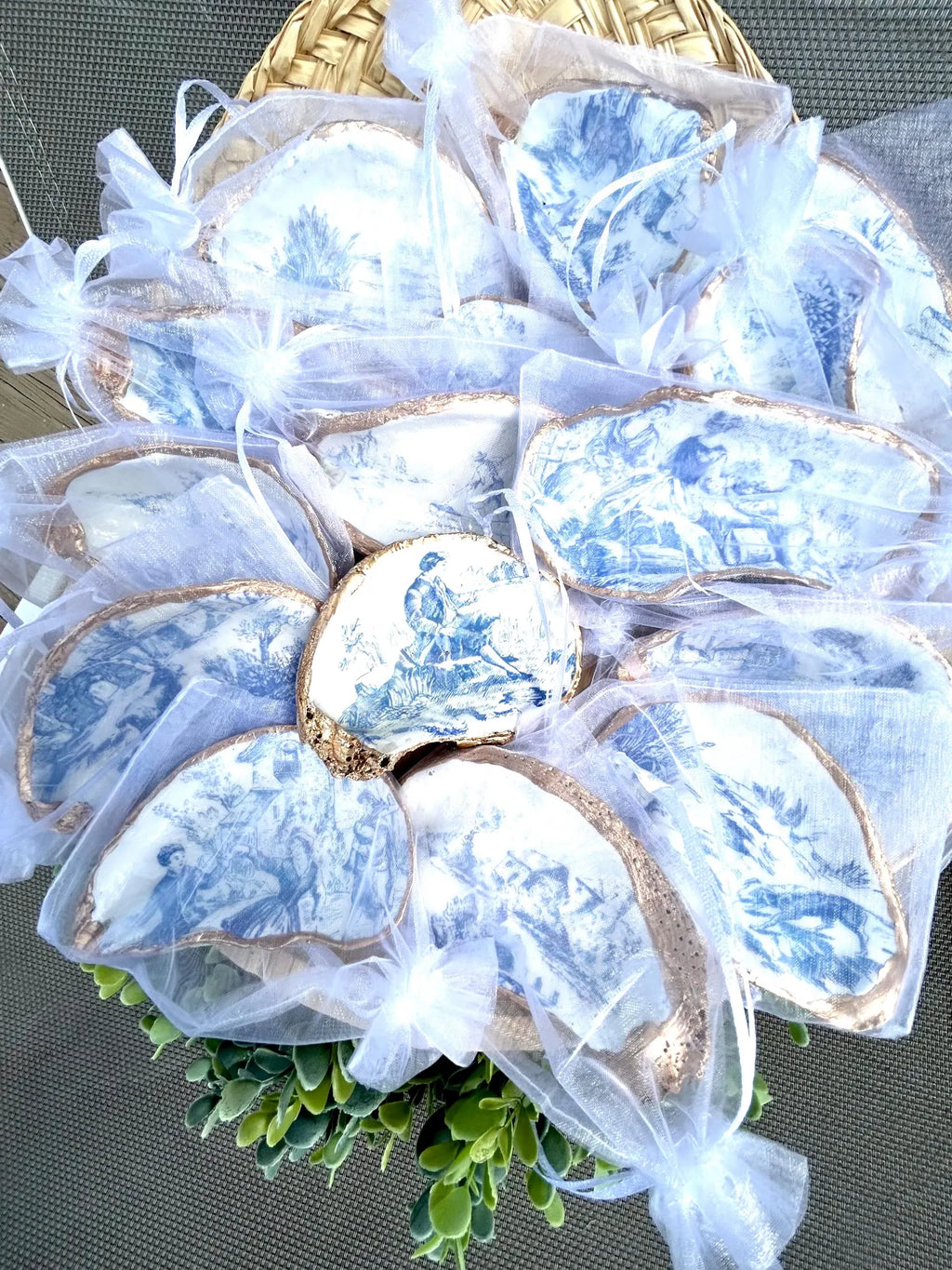 Blue toile bridal shower gift idea shell ring Dish. Bridal shower favor idea