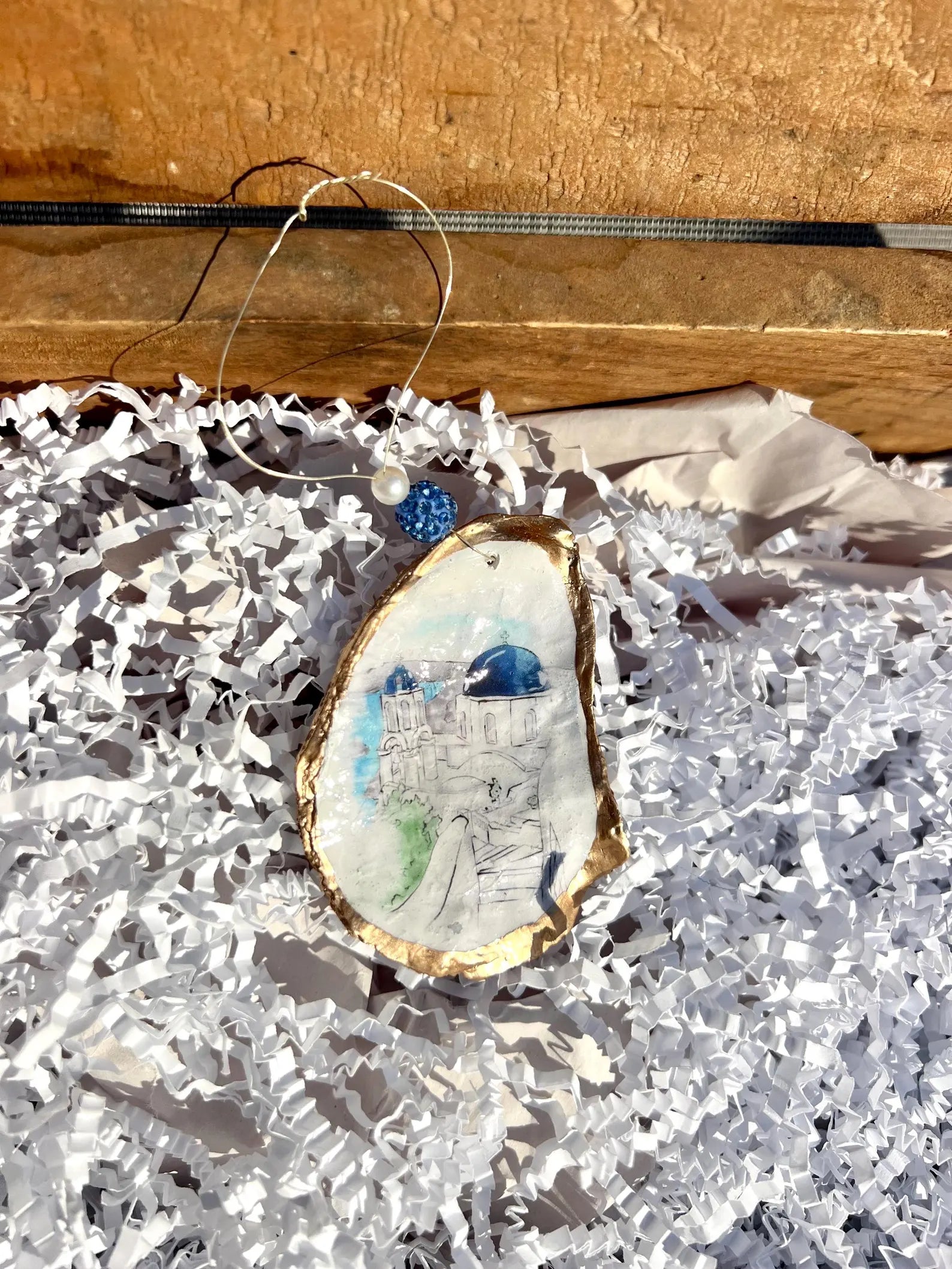 GREECE OYSTER SHELL Ornament. Santorini Greece christmas ornament.