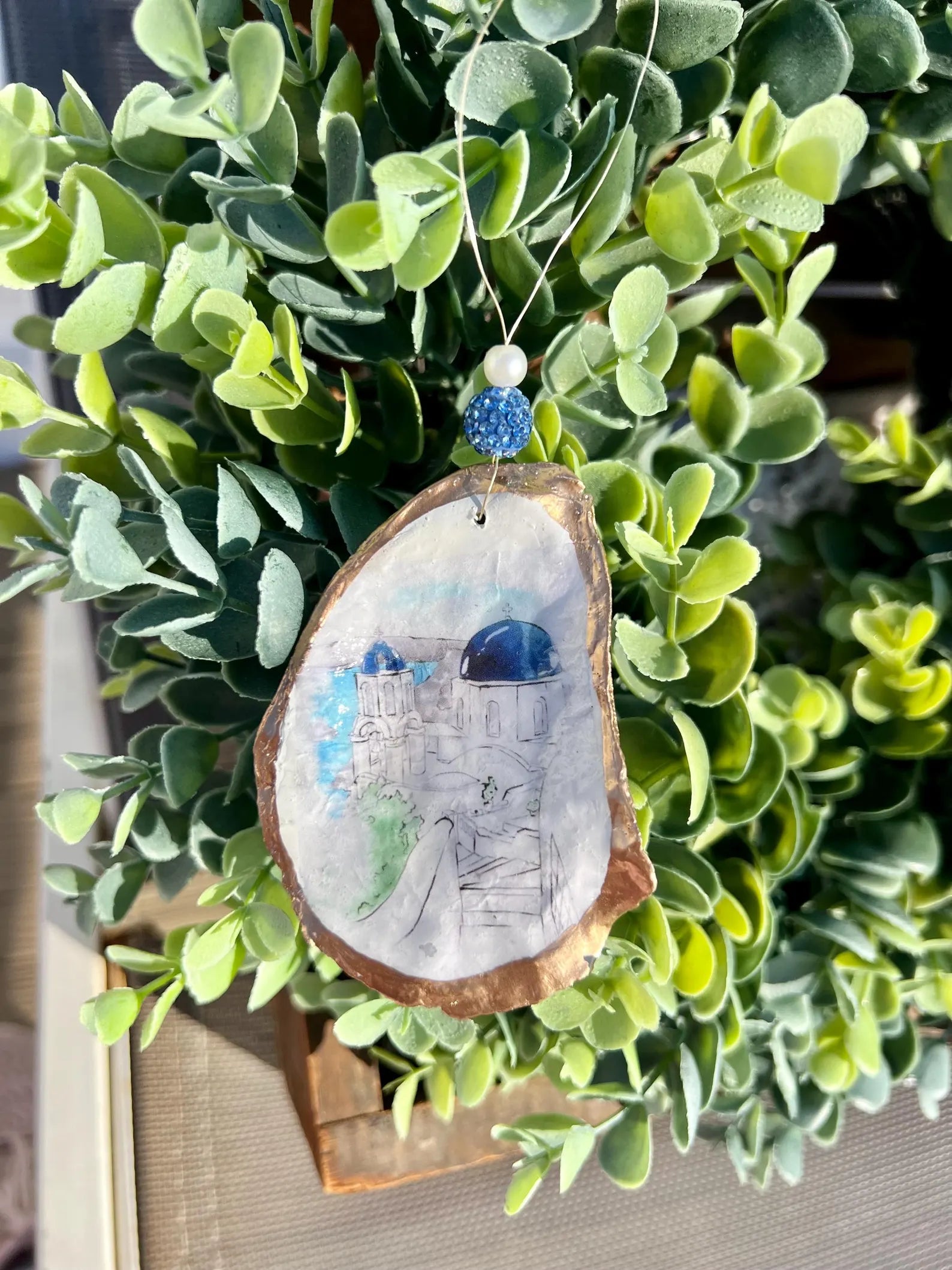 GREECE OYSTER SHELL Ornament. Santorini Greece christmas ornament.