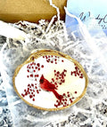 Cardinal Shell Jewelry Dish Memorial Gift. Red Cardinal ring dish funeral favor idea.