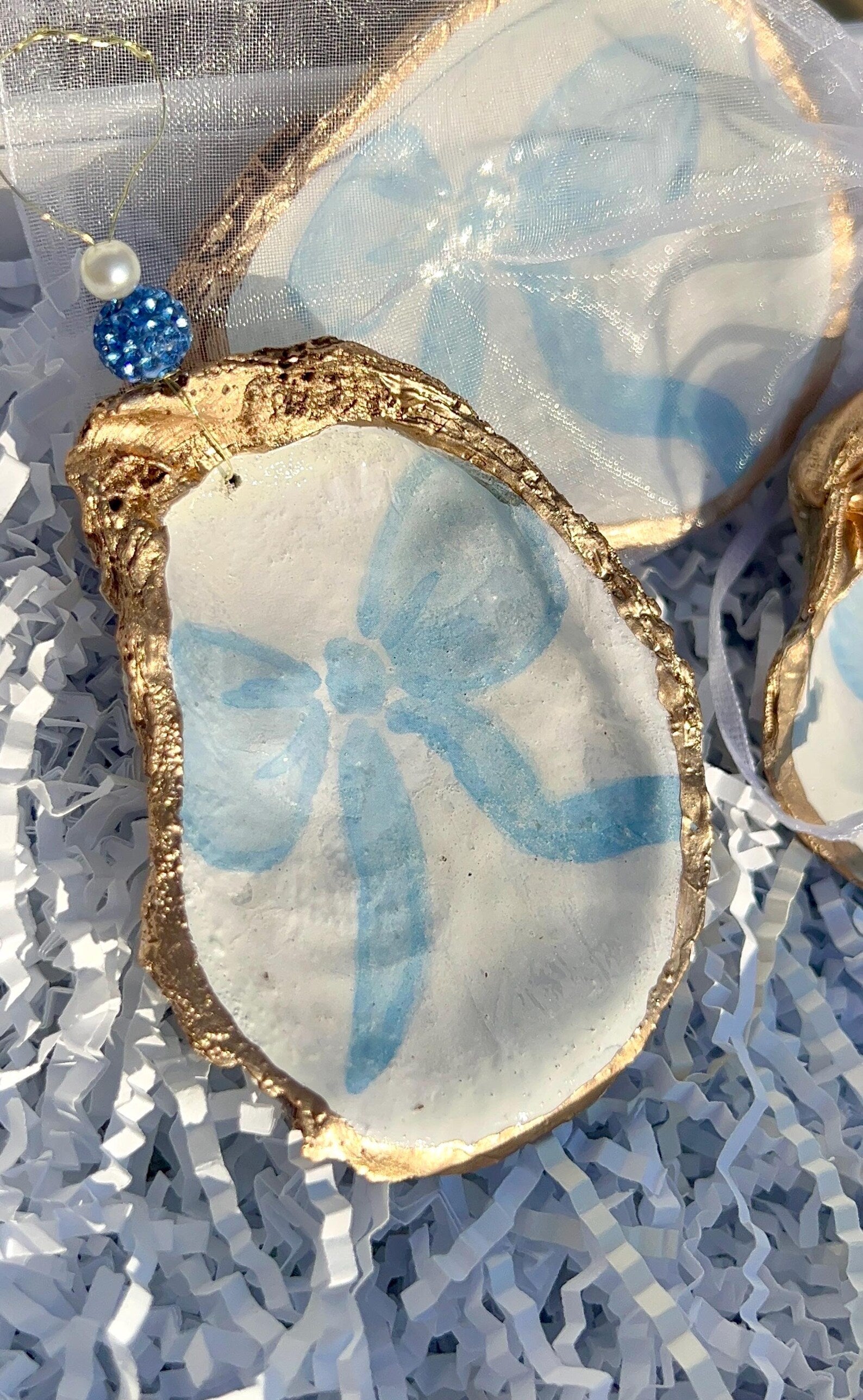 Boy baby shower favor blue bow. Coquette baby shower ornament