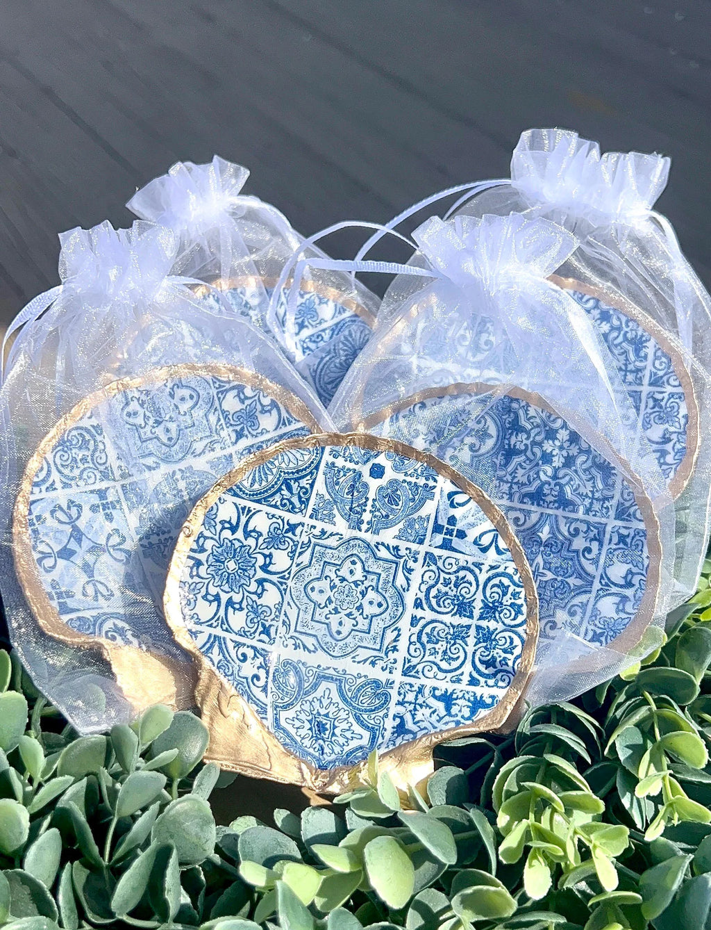 Mediterranean blue tile party favor decoupaged Shell Dish