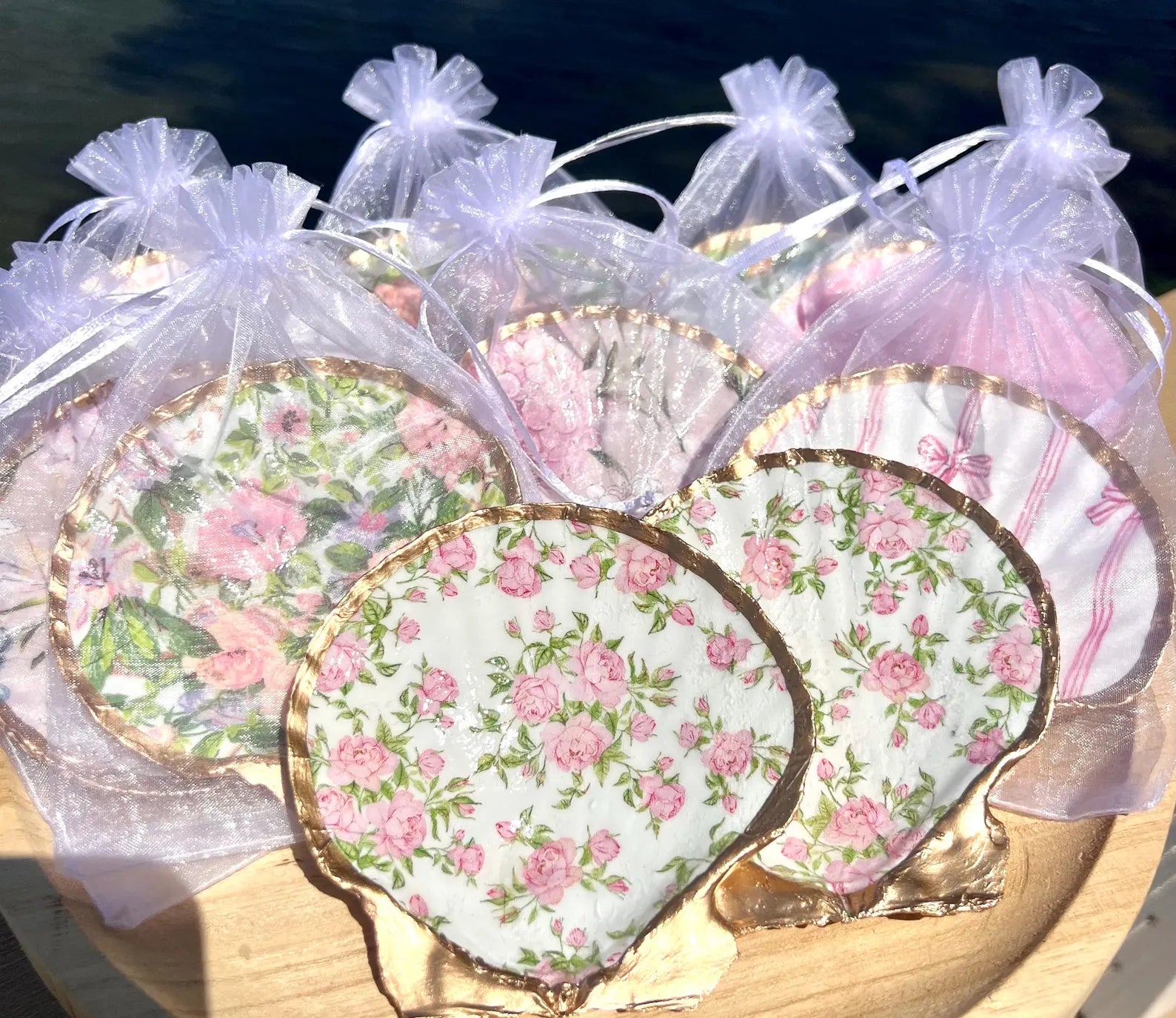 PINK & WHITE shell ring dish bridal shower favor