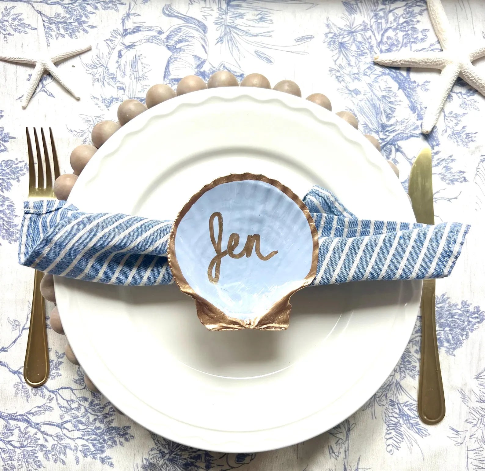 Dusty blue bridal shower favor idea shell dish. Coastal bridal shower trinket dish favor