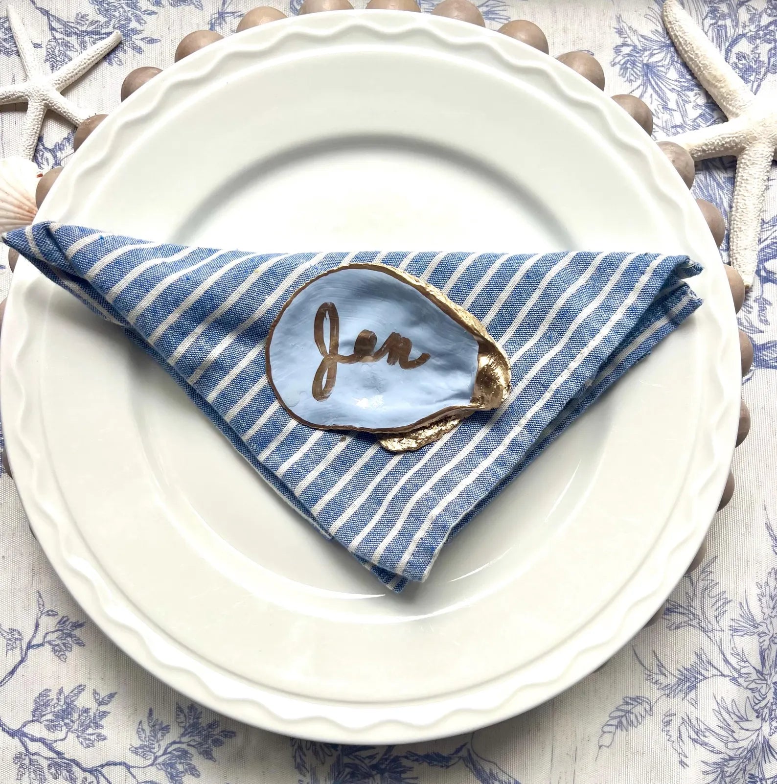 Dusty blue bridal shower favor idea shell dish. Coastal bridal shower trinket dish favor