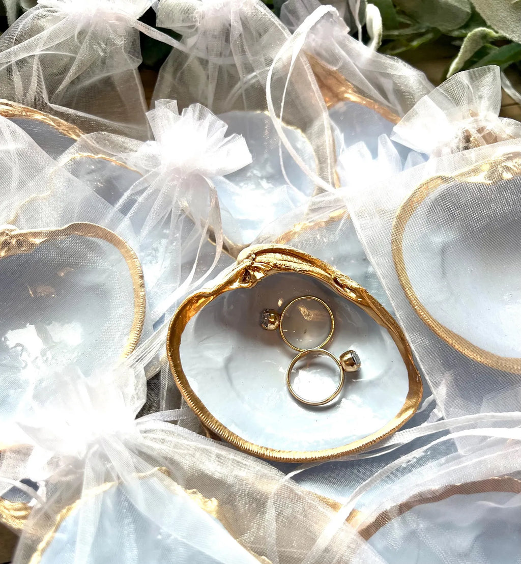Dusty blue bridal shower favor idea shell dish. Coastal bridal shower trinket dish favor