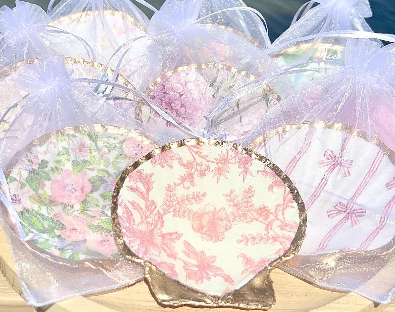 PINK & WHITE shell ring dish bridal shower favor
