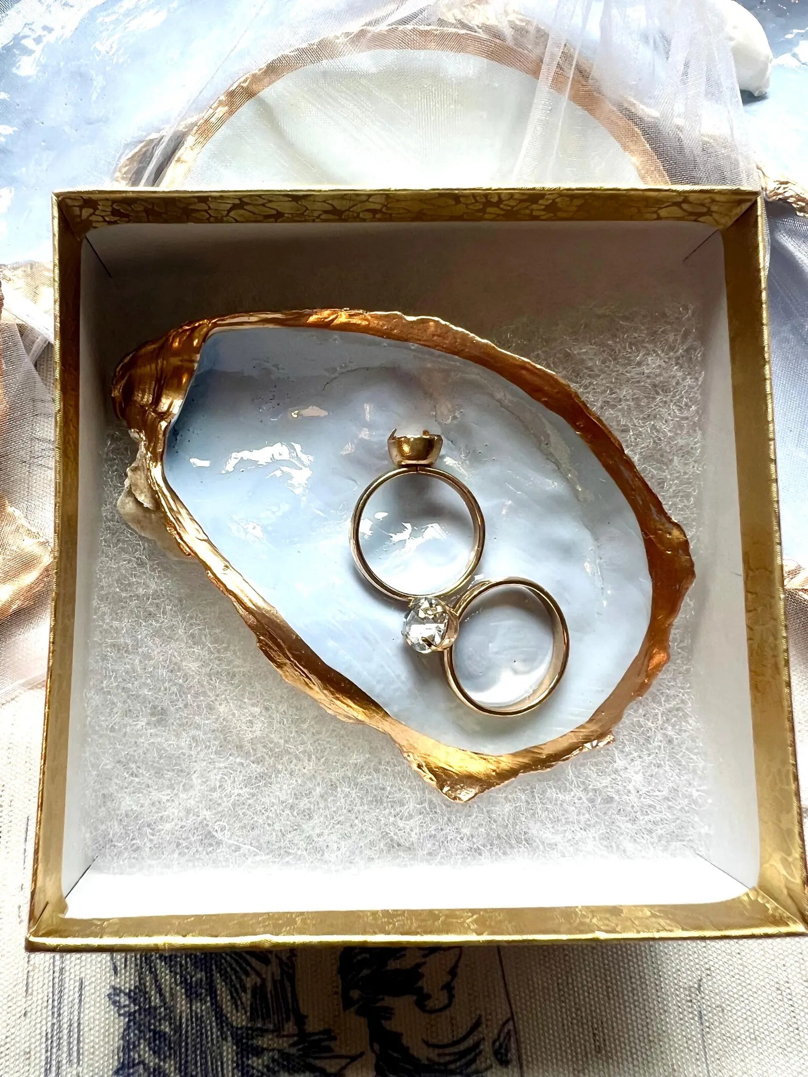 Dusty blue bridal shower favor idea shell dish. Coastal bridal shower trinket dish favor
