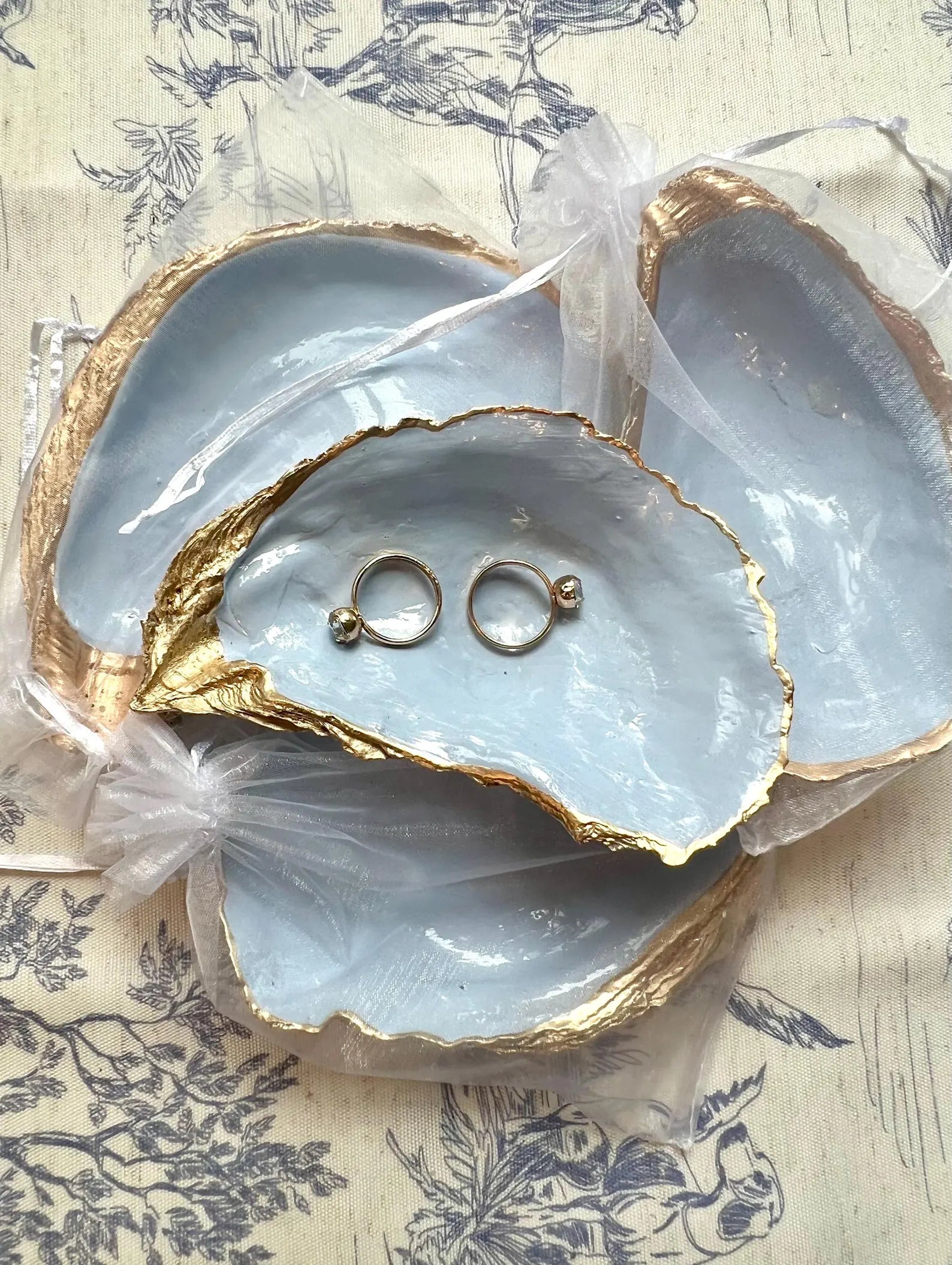Dusty blue bridal shower favor idea shell dish. Coastal bridal shower trinket dish favor