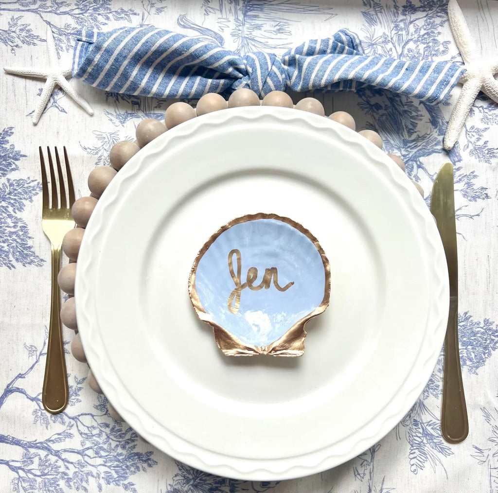 Dusty blue bridal shower favor idea shell dish. Coastal bridal shower trinket dish favor