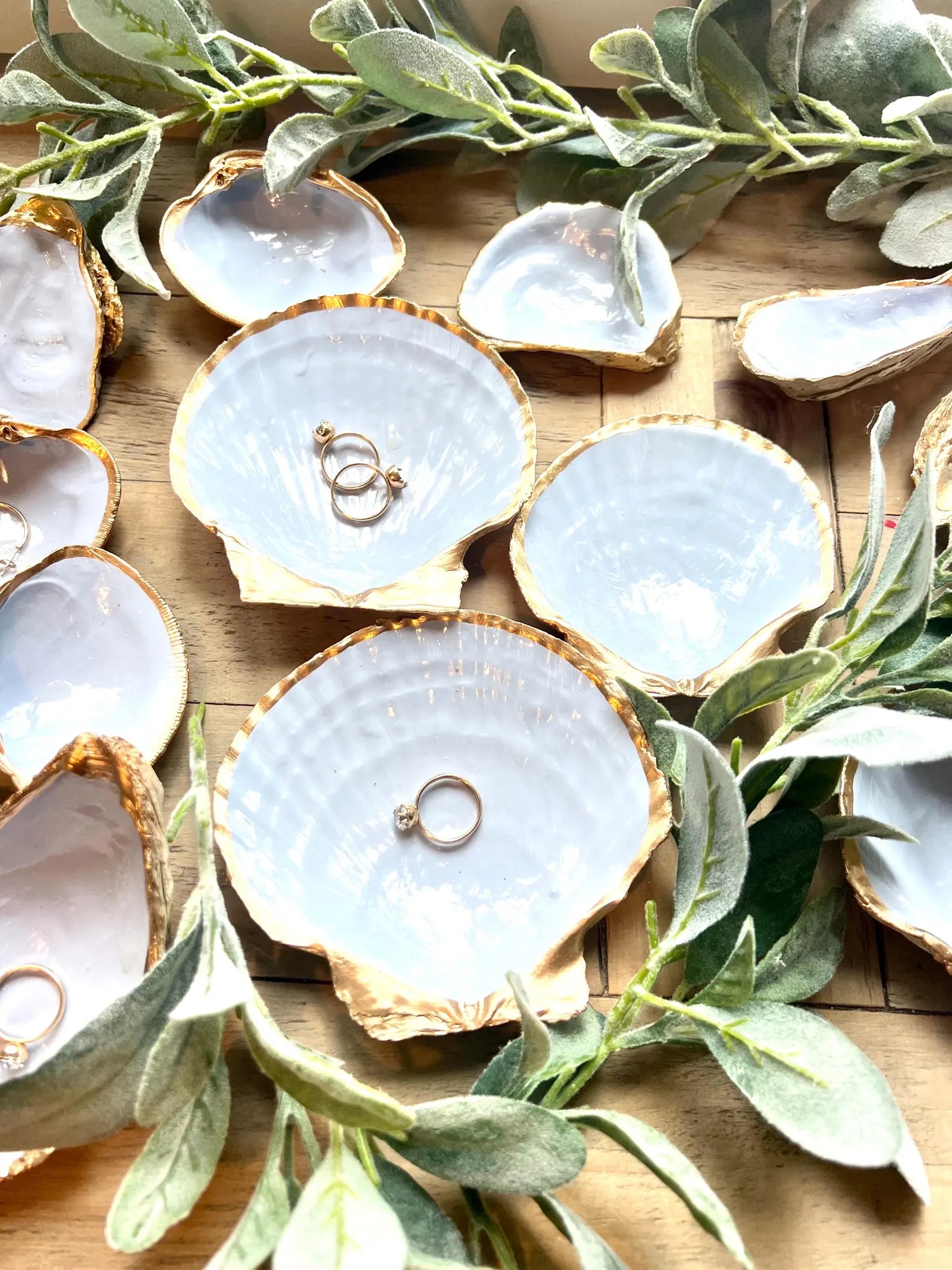 Dusty blue bridal shower favor idea shell dish. Coastal bridal shower trinket dish favor