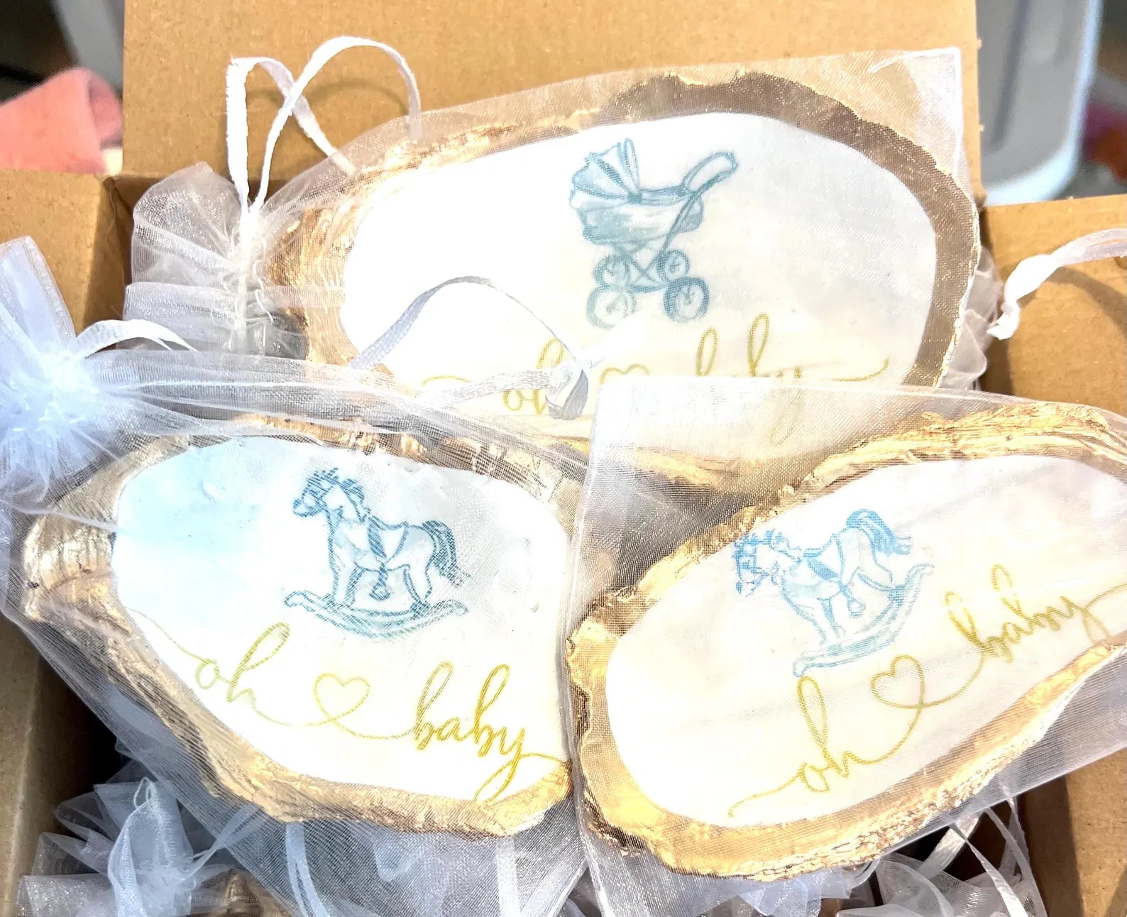 Boy Baby shower favor Shell ring Dish. Oh Baby shower favor idea.