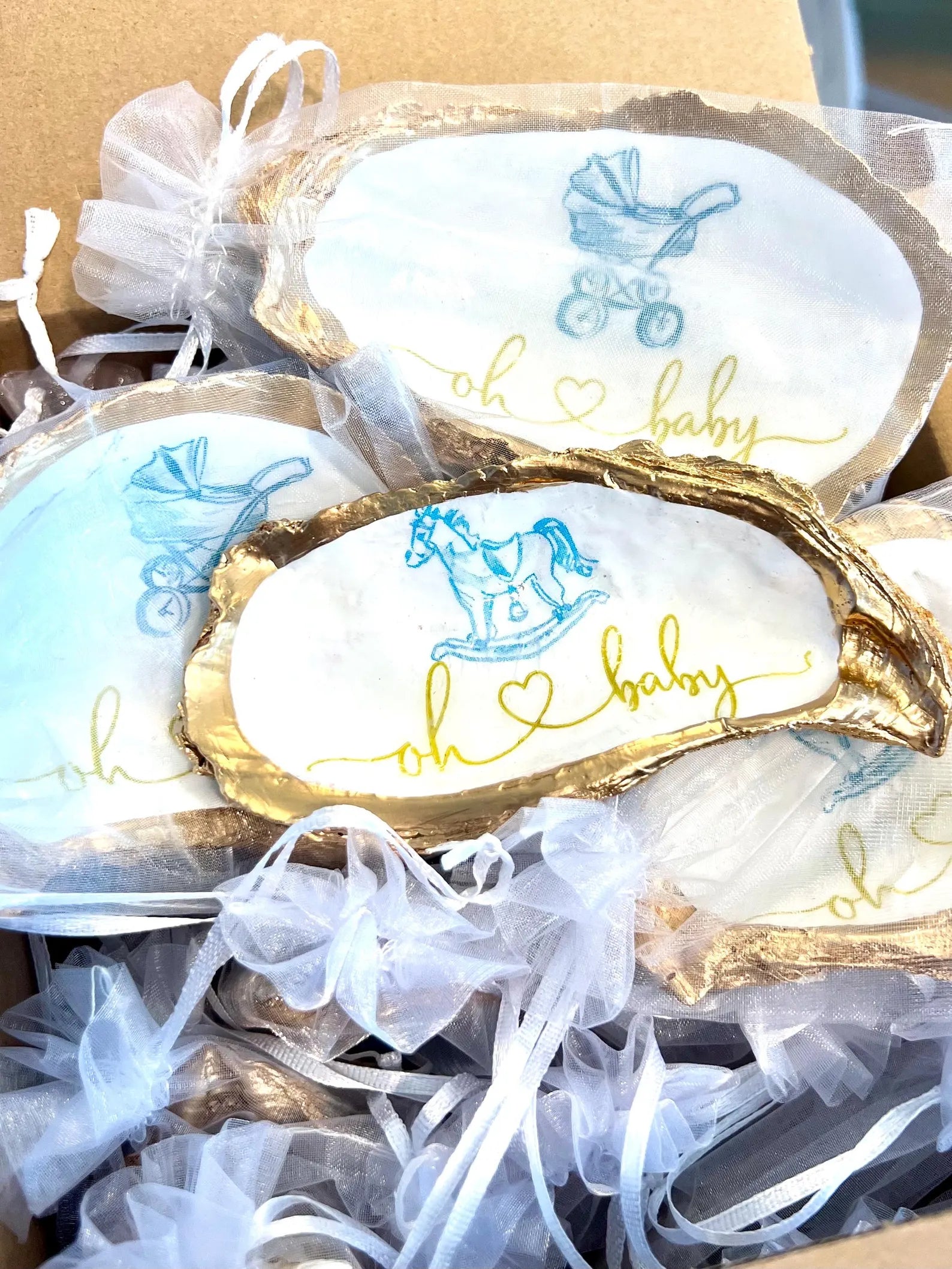 Boy Baby shower favor Shell ring Dish. Oh Baby shower favor idea.