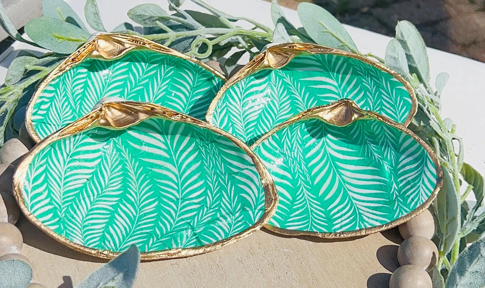 GREEN & WHITE tropical shell ring dish bridal shower favor