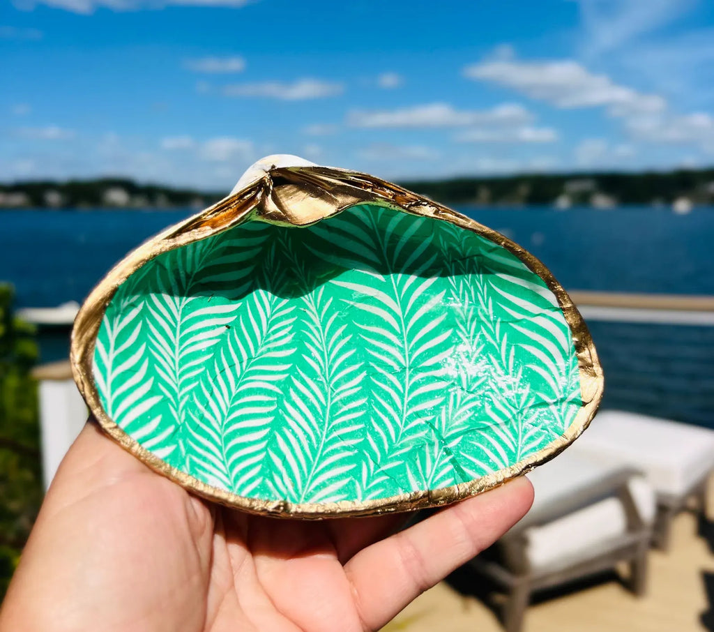 GREEN & WHITE tropical shell ring dish bridal shower favor