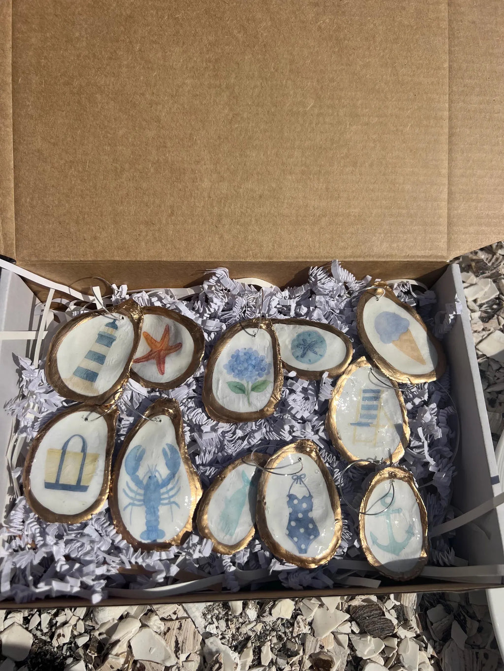 Oyster Shell Wine Charms – Coastal Wedding New England Summer Icon, Anchor, Lighthouse, Hydrangea