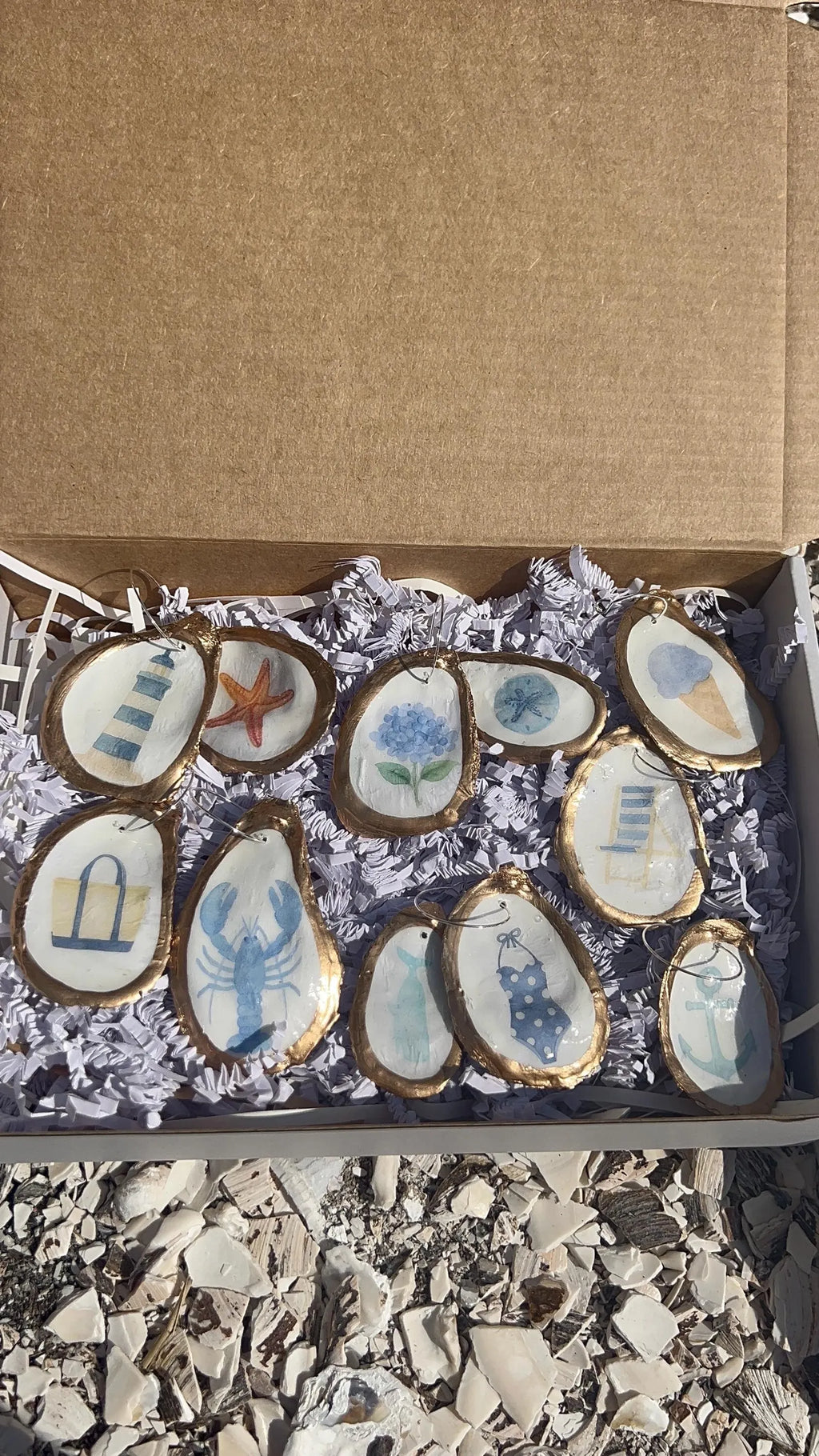 Oyster Shell Wine Charms – Coastal Wedding New England Summer Icon, Anchor, Lighthouse, Hydrangea