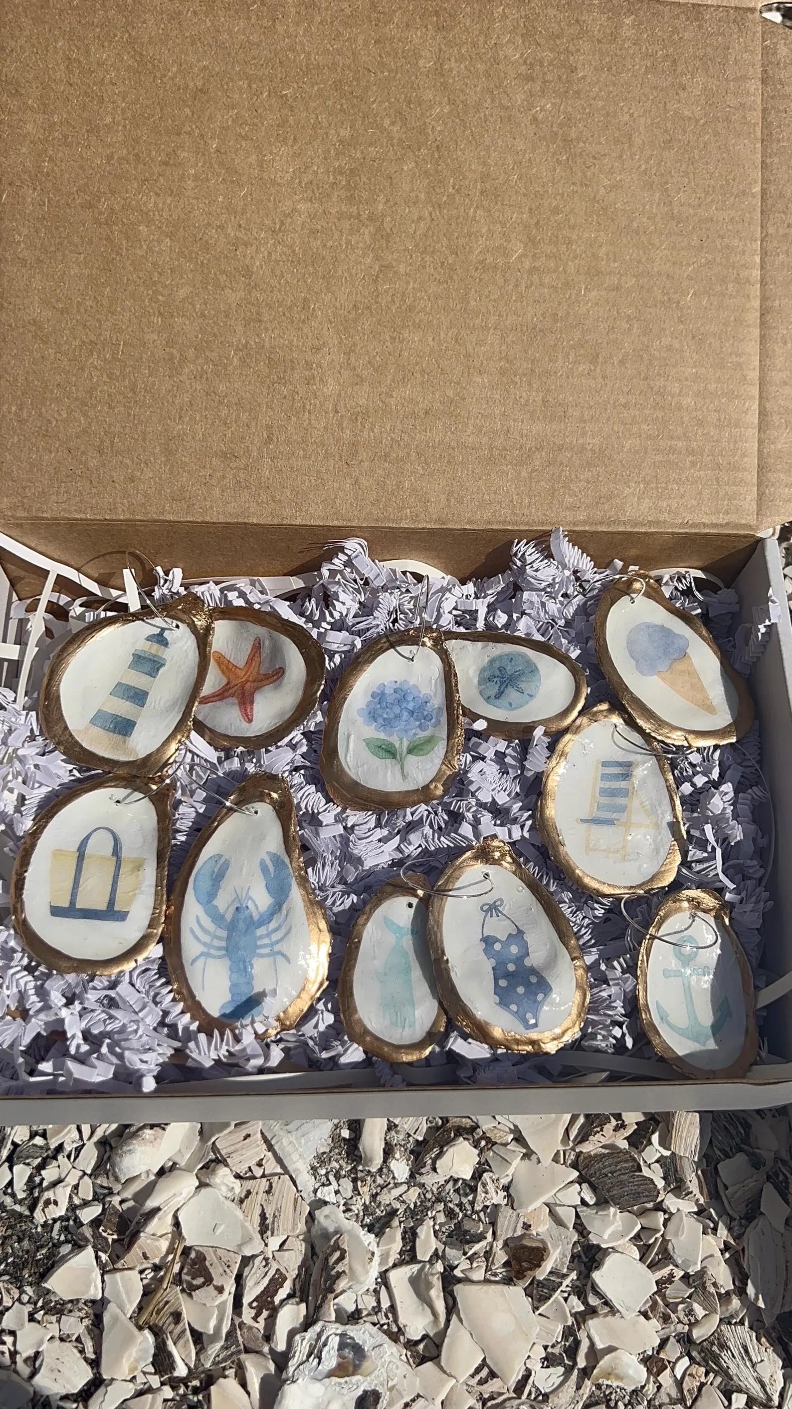 Oyster Shell Wine Charms – Coastal Wedding New England Summer Icon, Anchor, Lighthouse, Hydrangea
