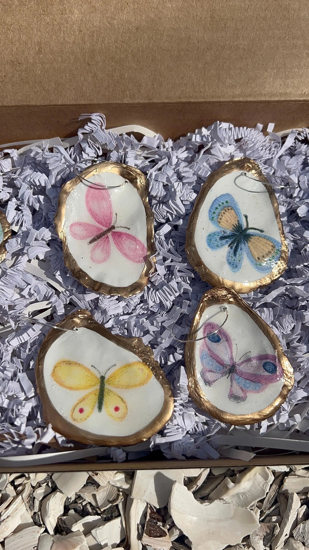 Pastel Butterfly Oyster Shell Wine Charms - Spring Garden Wedding Decor