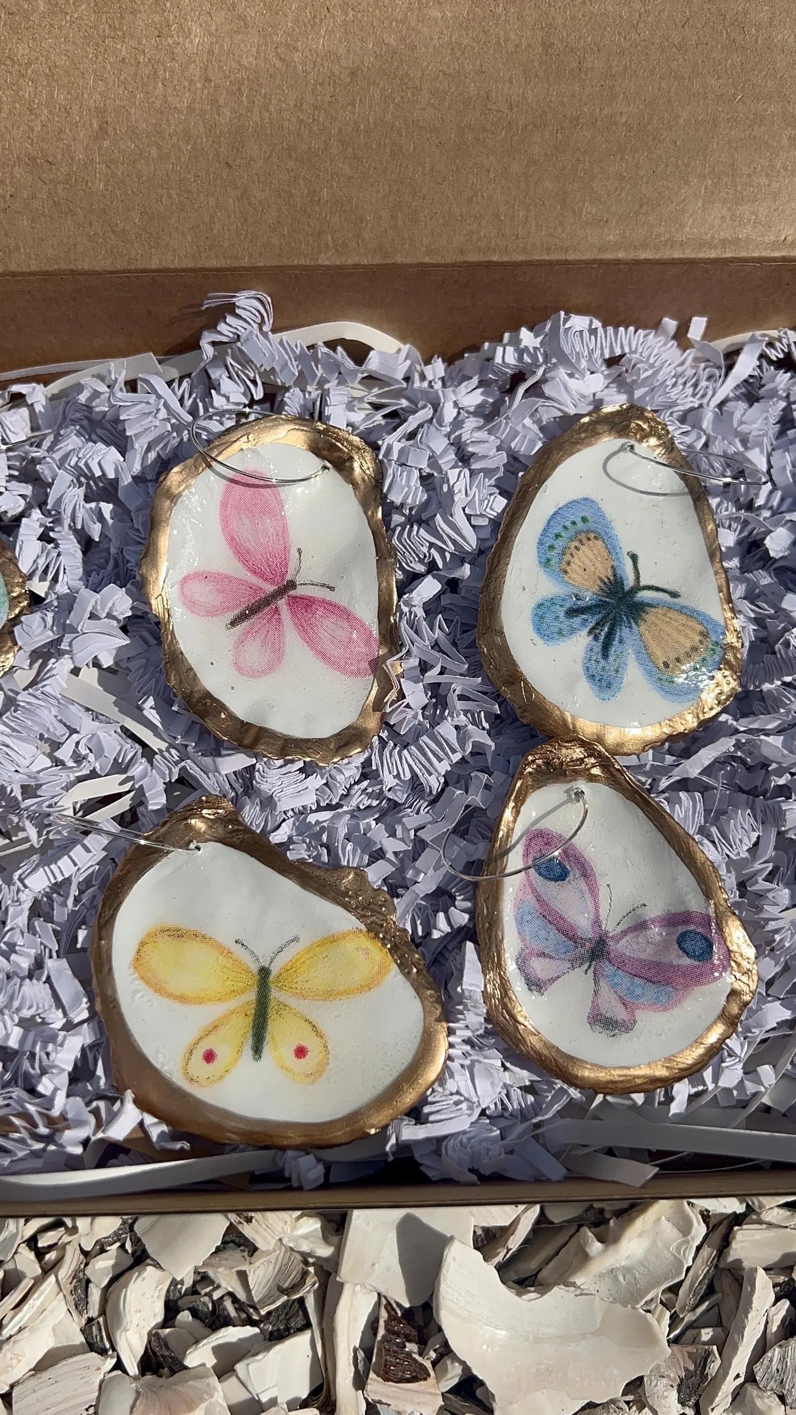 Pastel Butterfly Oyster Shell Wine Charms - Spring Garden Wedding Decor