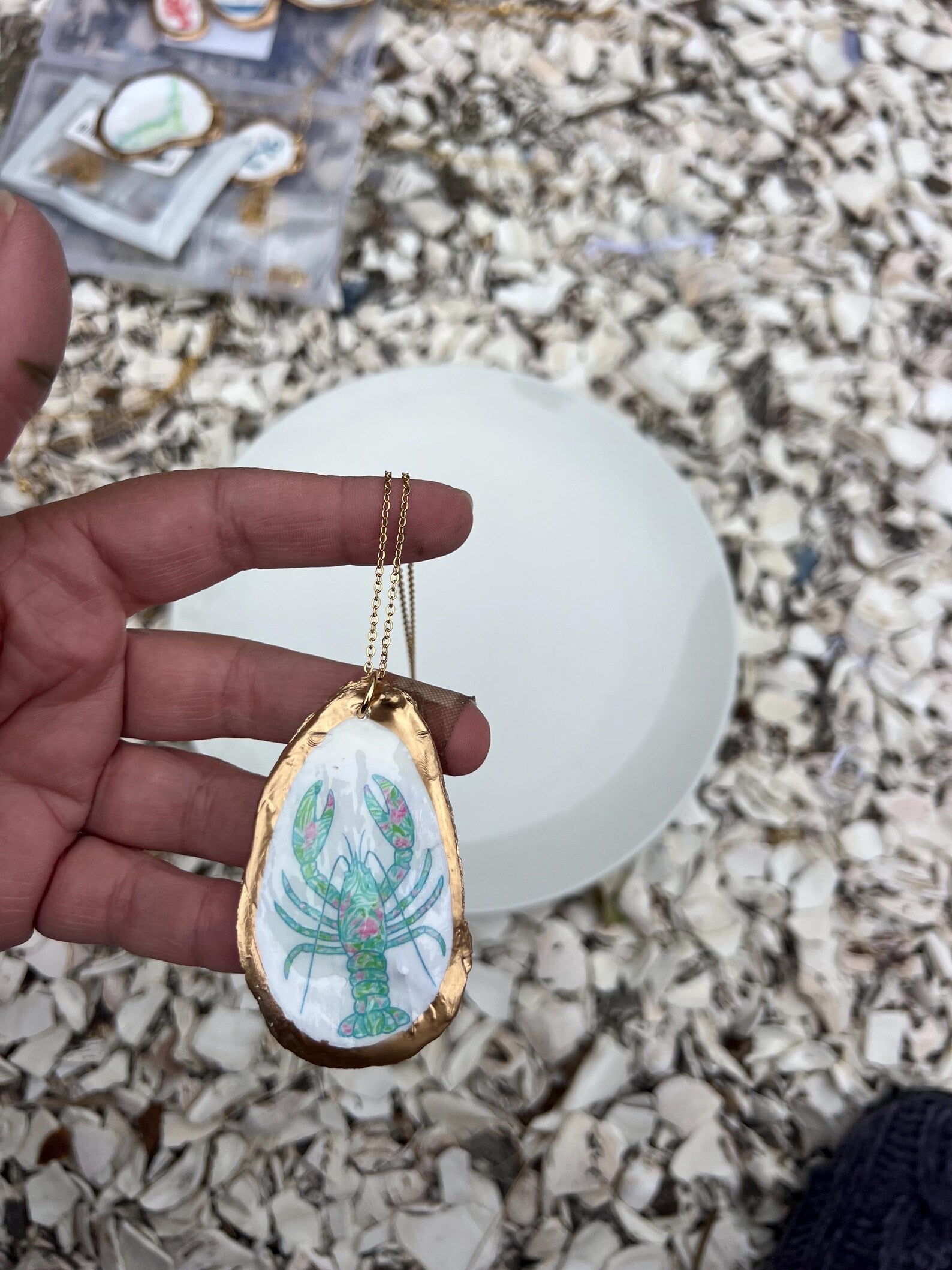 Lilly Inspired Lobster Shell Necklace Pink Green Aqua Lobster Pendant