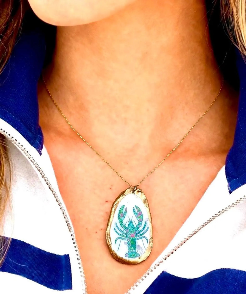 Lilly Inspired Lobster Shell Necklace Pink Green Aqua Lobster Pendant