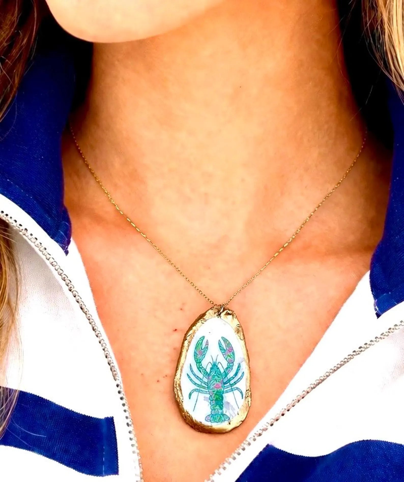 Lilly Inspired Lobster Shell Necklace Pink Green Aqua Lobster Pendant