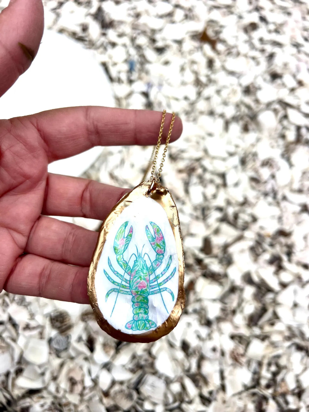 Lilly Inspired Lobster Shell Necklace Pink Green Aqua Lobster Pendant