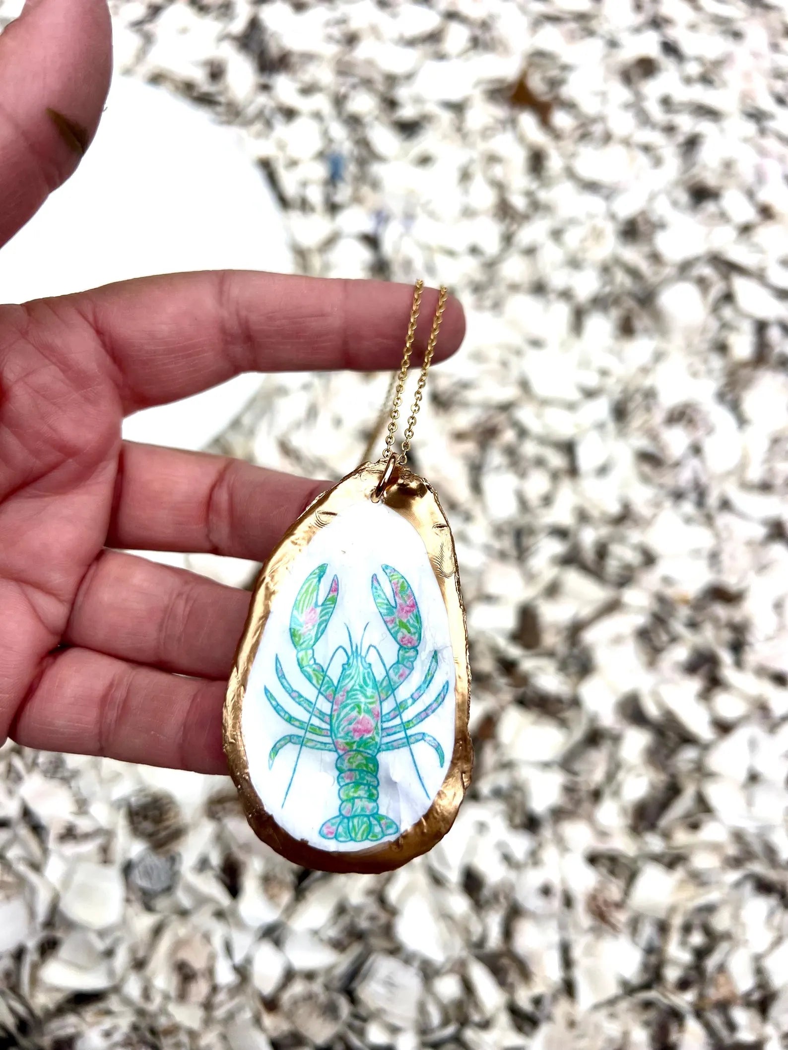 Lilly Inspired Lobster Shell Necklace Pink Green Aqua Lobster Pendant