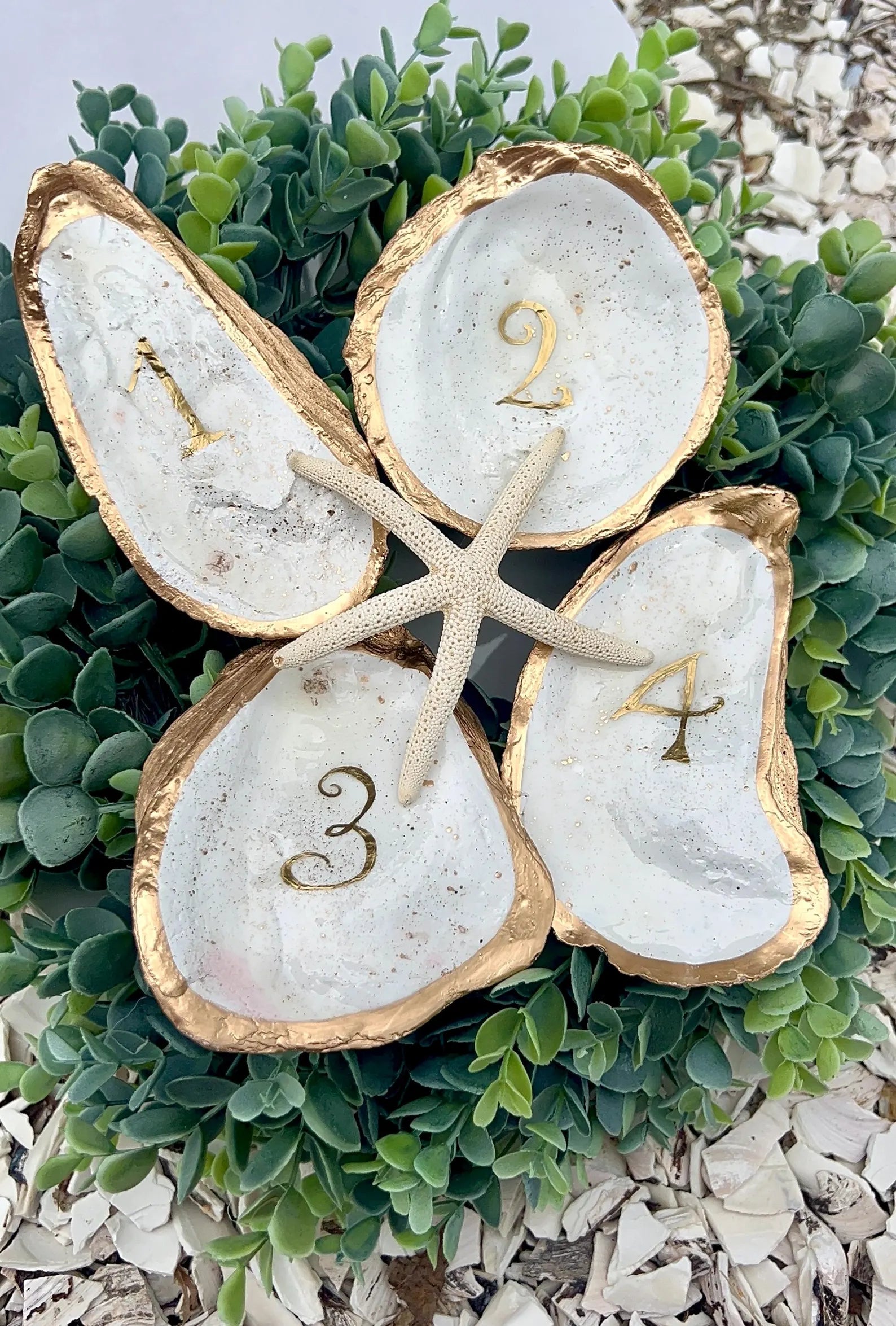 Hand Painted Oyster Shell Table Number Coastal Wedding Decor