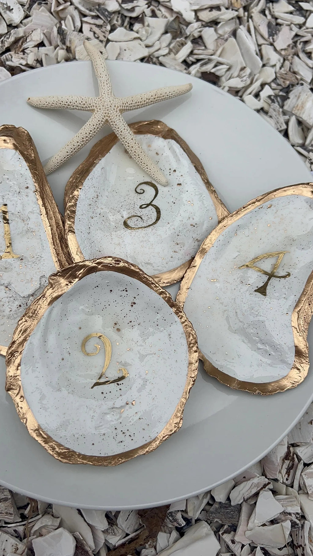 Hand Painted Oyster Shell Table Number Coastal Wedding Decor
