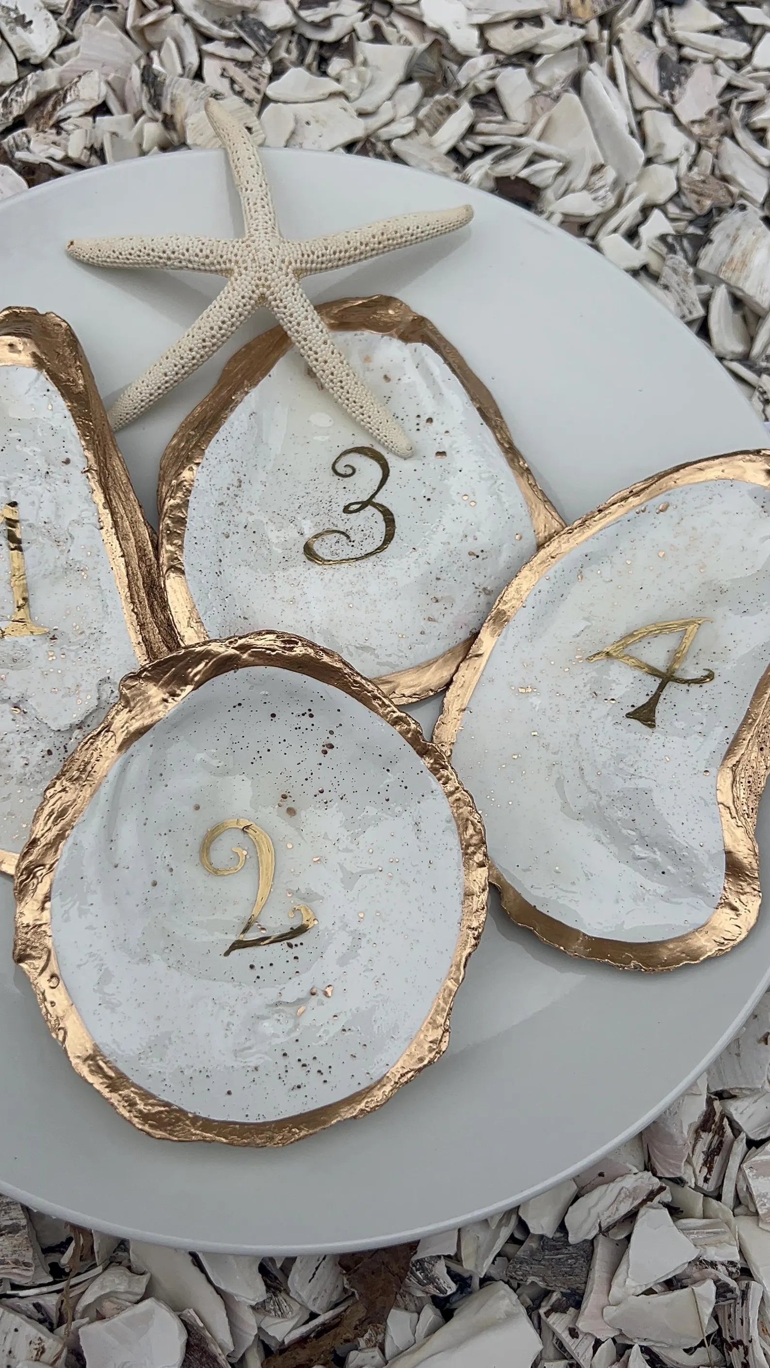 Hand Painted Oyster Shell Table Number Coastal Wedding Decor