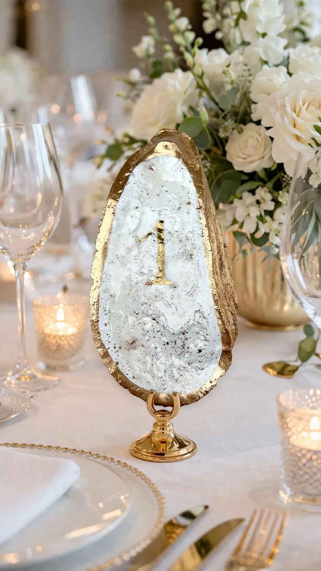 Hand Painted Oyster Shell Table Number Coastal Wedding Decor