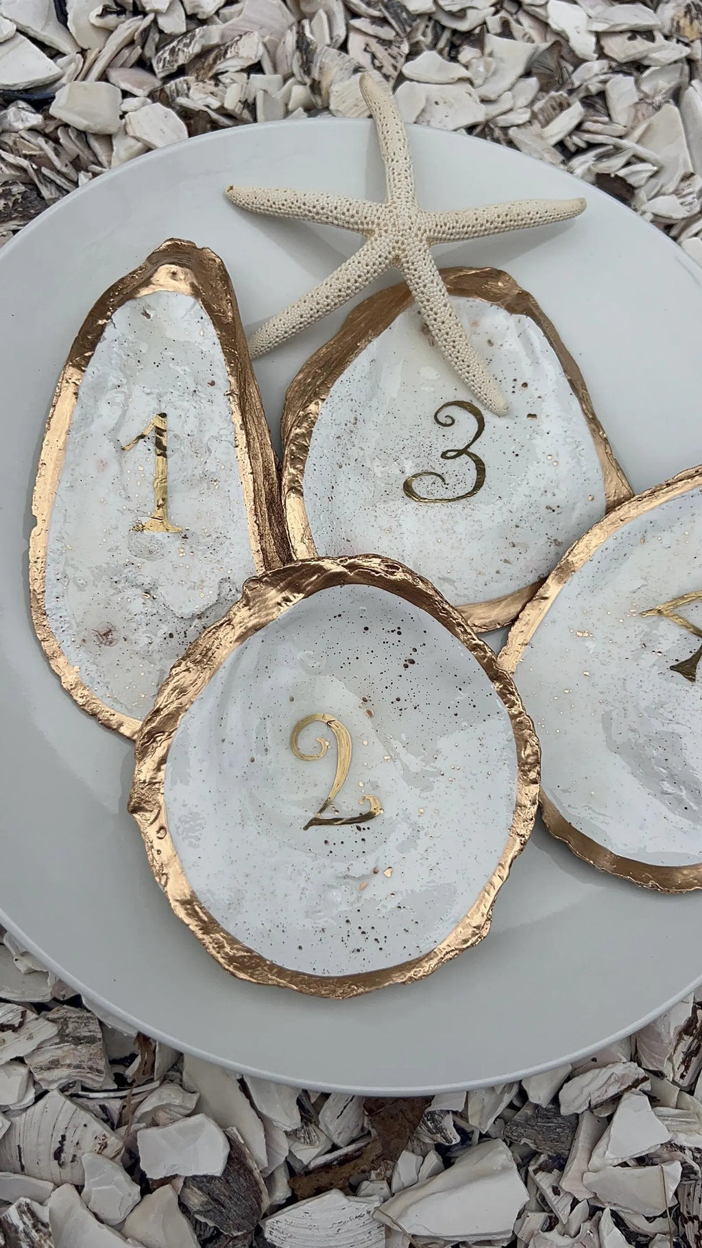 Hand Painted Oyster Shell Table Number Coastal Wedding Decor